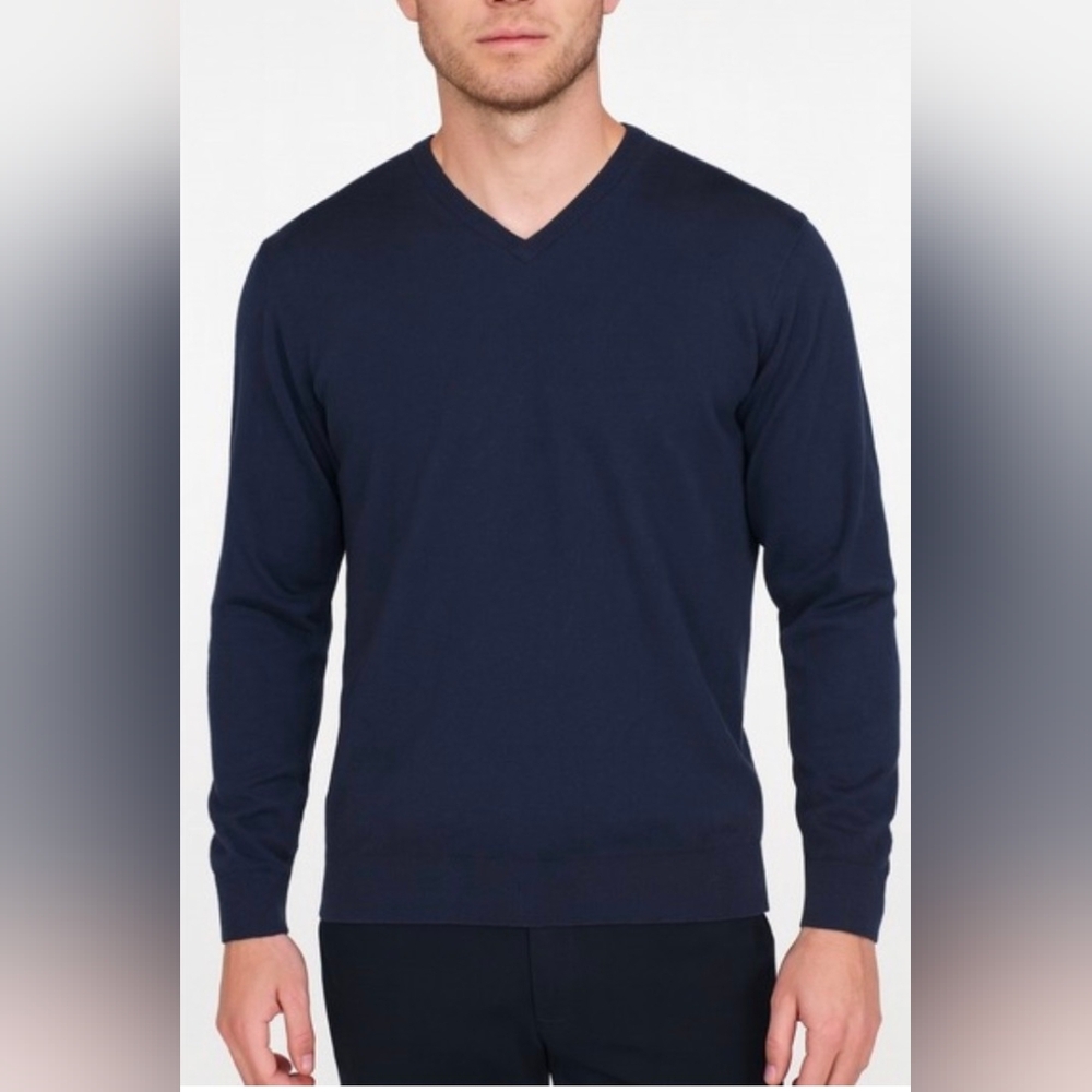 Peter Millar Navy Blue Cashmere Cotton Blend V-Neck Lightweight Sweater XXL